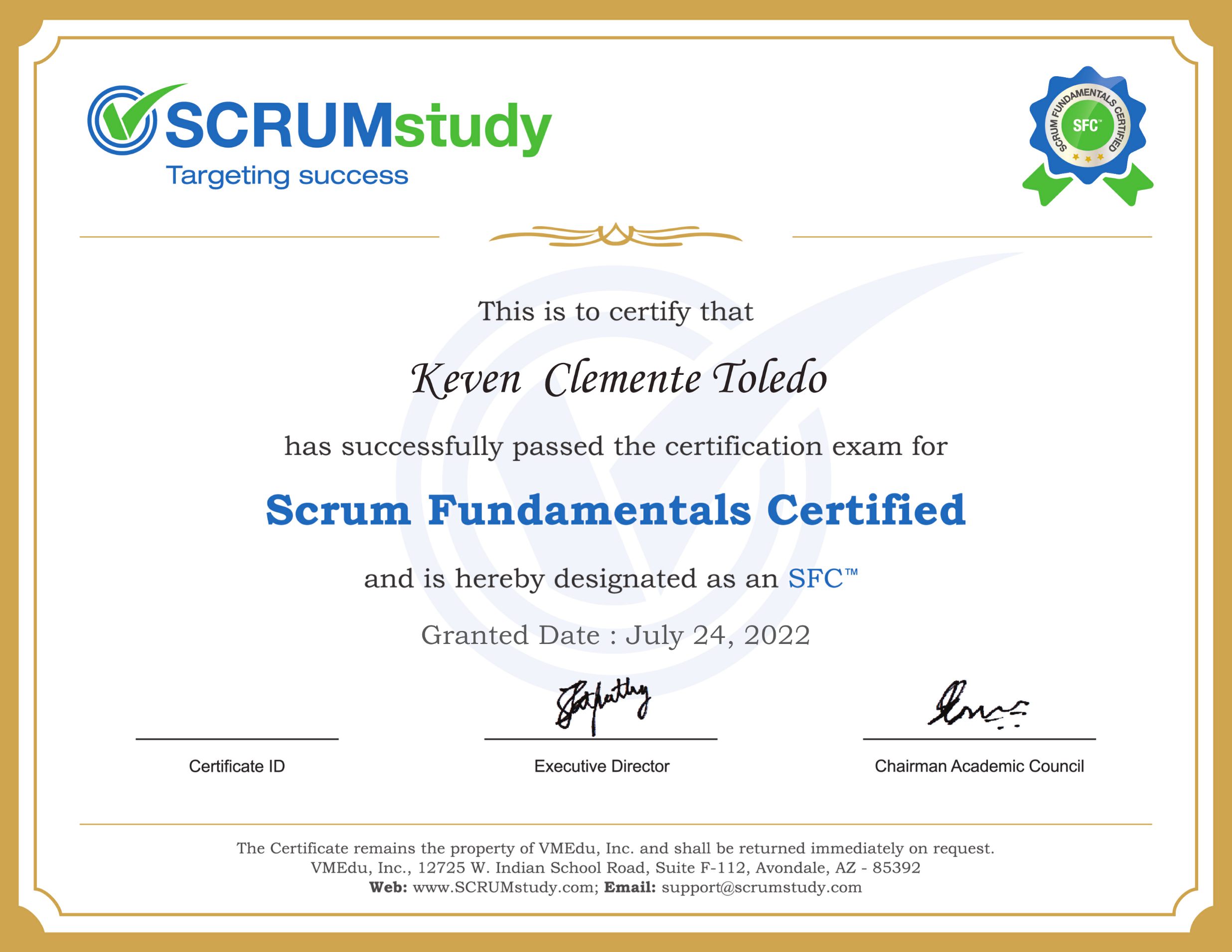 Certificado Scrum Fundamentals